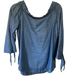 Free People Blue Linen Blend Top Oversized XS